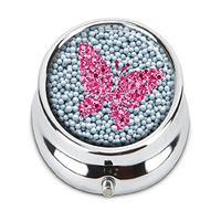 GDEE Red butterfly Custom Fashion Stainless Steel Silver Pill box Western Tablets Tablet Holder Management Case Pocket or Wallet