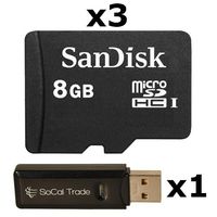 3 PACK - SanDisk 8GB MicroSD HC Memory Card SDSDQAB-008G (Bulk Packaging) LOT OF 3 with SoCal Trade USB 2.0 MicoSD & SD Memory Card Reader