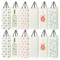 24-Pack Christmas Gift Wine Bags - Kraft Paper Bags, Paper Bags with Handles for Shopping, Christmas Gifts, 6 Assorted Designs - 15.3 x 3.2 x 5.5 Inches