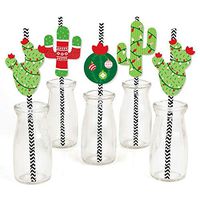 Big Dot of Happiness Merry Cactus - Paper Straw Decor - Christmas Cactus Party Striped Decorative Straws - Set of 24
