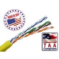CAT5E, 350 MHz, UTP, 24AWG, 8C Solid Bare Copper, Plenum, 1000ft, Yellow, Bulk Ethernet Cable (Made in USA)
