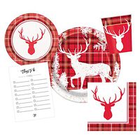 Christmas Plaid Deer Paper Plates, Napkins, Cups, Dessert Plates, Holiday Dinnerware & Things to Do List (Serves 16)