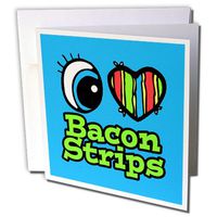 3dRose Bright Eye Heart I Love Bacon Strips - Greeting Cards, 6 x 6 inches, set of 6 (gc_105723_1)
