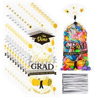 150 Pieces Graduation Cello Treat Bags Graduation Themed Candy Bags with 200 Pieces Twist Ties for Graduation Party Gift Decorations Favors