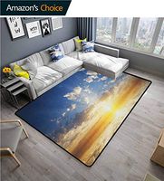 Mystic Moiré Kids' Rugs, Sunset Reflection on The Sea View with Sun Rays Vivid in The Horizon Image, Durable Carpet Area Rug - Living Dinning Room Bedroom Rugs and Carpets(2.5'x 7') Yellow Brown Blue