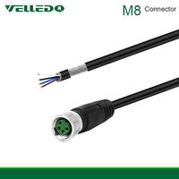 VELLEDQ Industrial Pre-Wired M8 Connector Cable 4-Pin Female A-Coding 3M/10FT PVC Shielded Line