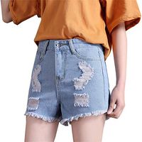 Women's Shorts Casual Destroyed Hole Denim High Waisted Pants Washed Jeans Trousers Light Blue 4/6