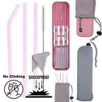 XTRAW Premium Reusable Glass Drinking Straws with Carrying Case and Protective Pouch Bag, Set of 3 with Protective Straw Stand, Cleaning Brush, Cleaning Cloth, Wheat Straw Plastic Travel Case, 7 inch