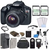 Canon EOS Rebel T6 DSLR Camera with 18-55mm Lens (USA Warranty) + Extra Battery + Charger + 16GB + 32GB + Remote + Tripod + Case + Flash + Card Reader + HDMI Bundle