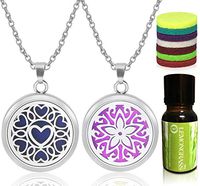 Bella Therapy Tree of Life Lotus Heart Star Flower Diffuser Bracelet Pendant Locket Jewelry, Stainless Steel 2PCS Sets Aromatherapy Essential Oil Gift Present (Star Flower/Heart Necklace Lemongrass)