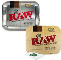 RAW Large Rolling Tray with Magnetic Rolling Tray Cover and Leaf Lock Gear Smell Proof Pouch (Metallic)