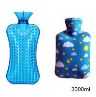 Thermos with lid, hot Water Bottle with Massage Ball, Thick Water Injection Thermos, PVC Material with Warm Cover for hot and Cold 2000ml Water Injection Thermos (Blue)