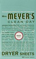 Mrs. Meyer's Clean Day Dryer Sheets, 80 Count (Basil, Pack of 12)