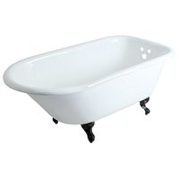 KINGSTON BRASS VCT3D603019NT5 60-Inch Cast Iron Roll Top Claw Foot Tub with 3-3/8-Inch Tub Wall Drillings and Oil Rubbed Bronze Feet, White