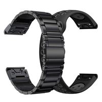 LDFAS Fenix 6/5 Band, Silicone + Stainless Steel Metal 22mm Quick Fit Watch Strap Compatible for Garmin Instinct/Fenix 5 5 Plus 6 6 Pro/Forerunner 935/945 Smartwatch,Black/Gray+Black (2 Pack)