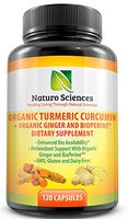 Organic Turmeric Supplement Curcumin Extract with BioPerine (Black Pepper Extract) and Ginger Powder Naturo Sciences 120 Capsules