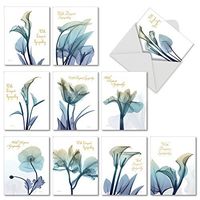 Blooming Expressions - 10 Pack of Sympathy Cards with Envelopes (4 x 5.12 Inch) - Beautiful Painted Flowers, Bereavement Note Card - Inspirational Thinking of You Greeting Notecard AM6221SMG-B1x10