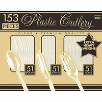 Amscan 885367529704 Premium Heavy Weight Plastic Cutlery Set, Clear, 153 Per Package, Pieces