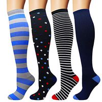 Copper Compression Socks for Men & Women 20-30 mmHg Medical Graduated Compression Stockings for Nurses Shin Splints Diabetic Sports Running Pregnancy (Blue+Black+Black+Blue, Large/X-Large)