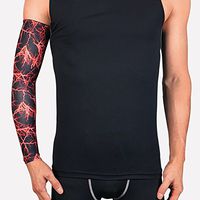 YOEDAF 1pcs Outdoor Sports Elbow Guard Arm Protection Support Brace Fake Tattoo Pattern Running Cycling Arm Warmers Sleeves Gym Strap Pain Wrap Sleeve Basketball Arm Guard(XL,red)