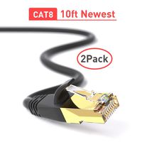 Network Cable, Shielded Ethernet Cable, Cat8 10 Feet (2 Pack), Gold Plated RJ45 Connectors, 26AWG Cat8 Network Cable, Weatherproof 40Gbps 2000Mhz S/FTP LAN Cables for Gaming, Xbox, Modem, Router, PC
