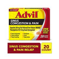 Advil Congestion Relief (20 Count) Pain Reliever / Fever Reducer Coated Tablet, 200mg Ibuprofen, Nasal Decongestant, Sinus Pressure