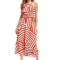 Howstar Womens Halter Open Shoulder Striped Sleeveless Long Evening Party Maxi Dress (XL, Orange)