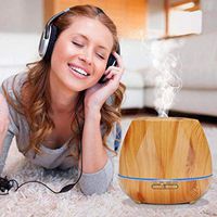 Tuscom🌟 500ML Ultrasonic Timing Design Wood Grain Essential Oil Diffuser, Colorful Led Light Humidify Beauty Purify Relief for SPA Yoga Bedroom Living Room Decoration (Yellow, EU)