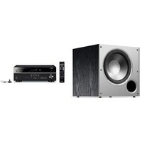 Yamaha RX-V385 5.1-Channel 4K Ultra HD AV Receiver with Bluetooth & Polk Audio PSW10 10"  Powered Subwoofer - Featuring High Current Amp and Low-Pass Filter | Big Bass at a Great Value |