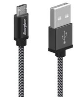 Premier Energizer Android Charger Micro USB Cable 6ft Fast Charging USB 2.0 Syncing Braided Cord Metal Tip, Black 6 Feet