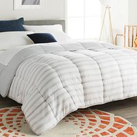Linenspa All-Season Reversible Down Alternative Quilted Comforter - Hypoallergenic - Plush Microfiber Fill - Machine Washable - Duvet Insert or Stand-Alone Comforter - Grey/White Stripe - Twin