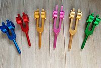 SolfeggioTuning Forks Sacred Color Weighted Set of 6 DNA Repair with Mallet and Velvet Pouch