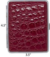 Leather Nickle-Plated Metal Cigarette Herbal Cigarette Cigar Tobacco Carrying Stash Storage Case (100s, Crocodile Red)