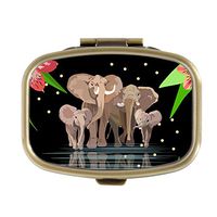 Elephant Family Personalized Design Rectangular Pill Box Decorative Bronze Tone Medicine Vitamin Pill Box Case Organizer Unique Gift