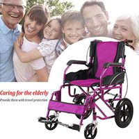 Folding Wheelchair Aluminum Wheelchair Lightweight Adult Disabled Manual Wheelchair for Brake Attendant-Propelled Wheelchair Elderly Travel Can Bear 100kg Push Type (Color : Blue)