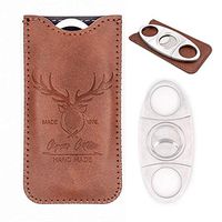 Stainless Steel Cigar Cutter with Leather Case,Double Blade for a Precise Perfect Cut(Brown Deer)
