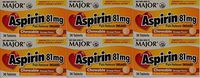 Aspirin 81mg Chewable Orange Flavored Tablets Generic for Bayer Children's Aspirin 36 Tabs per Boxe Pack of 6 Toatal 216 Tabs.