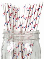 Blue and Red Pennant Set of 100 Count Size 7 3/4 inch Pennant Design Paper Drinking Straw Baking Sticks Cake Pop Sticks For Cake Pops, Lollipops, Crafts, Cupcake Toppers, Rock Candy and Brownie Pops