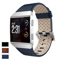 Taolla Compatible with Fitbit Ionic Bands, Breathable Leather Accessory Watch Band Strap Replacement Wristband Large Small Compatible with Fitbit Ionic for Women & Men, Dark Blue