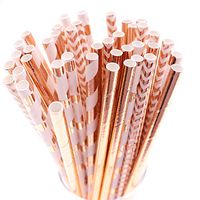 100pcs/lot Rose Gold Stripe Dot Disposable Paper Straws Foil Gold Party Drink Straws Wedding Decorations Happy Birthday Party Decorations Kids Party Supplies (Rose Gold)