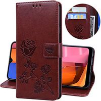 Miagon Wallet Case for Samsung Galaxy S8 Plus,PU Leather Magnetic Rose Flower Pattern Flip Protective Cover with Kickstand Card Holder Function,Brown