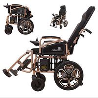 Fully Lying Lightweight Folding Electric Wheelchair, Elderly Automatic Aluminum Alloy Four-Wheeled Scooter, Large Capacity Lithium Battery (12A), 250W2 Double Motor,Gold