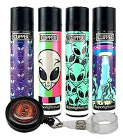 Clipper Lighter"Psychedelic 8" Collection with Rolling Paper Depot Lighter Lasso- 5 Item Bundle