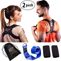 Posture Corrector Set for Women and Men | Upper Back Shoulder Clavicle Support Brace Under Clothes for Thoracic Kyphosis Slouching and Neck Pain Relief + Underarm Pads & Yoga Strap (2 Pack) by K’Smart