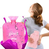 Pivit Hot Water Bottle with Cover | Heat Up & Refreezable Cold Pack Rubber Compress | XL Portable, Reusable, Reheatable & Transparent Ice Bag | Therapy Heating Pad Warmer | Warming Pain Relief (Pink)