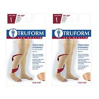 Truform Compression 30-40 mmHg Thigh High Open Toe Dot Top Stockings Black, Small, 2 Count
