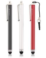 Fosmon Trio Stylus Pack with 3.5mm Adapter Plug for Touch Screen Devices (Red Silver Black)