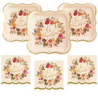 Thanksgiving Fall Paper Plates Disposable Napkins"Be Thankful" For 16 Guests Gold Foil Give Thanks