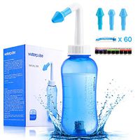 Sinus Rinse Neti Pot - 300ml 10oz Bottle Nasal Irrigation System for Adult & Kid Nasal Care with 60 Nasal Wash Salt Packs and Temperature Sticker
