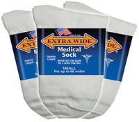 Extra Wide White Womens Medical (Diabetic) Quarter (Anklet) Sock 3PK - Size 6.5-9.5 Up to 6E, Antimicrobial, Made in USA!